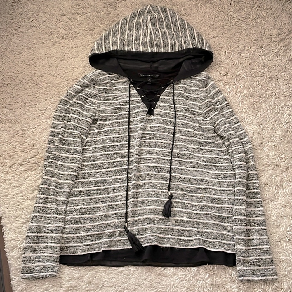 White House L/S Lurex striped hoodie with varsity lace up detail, size L